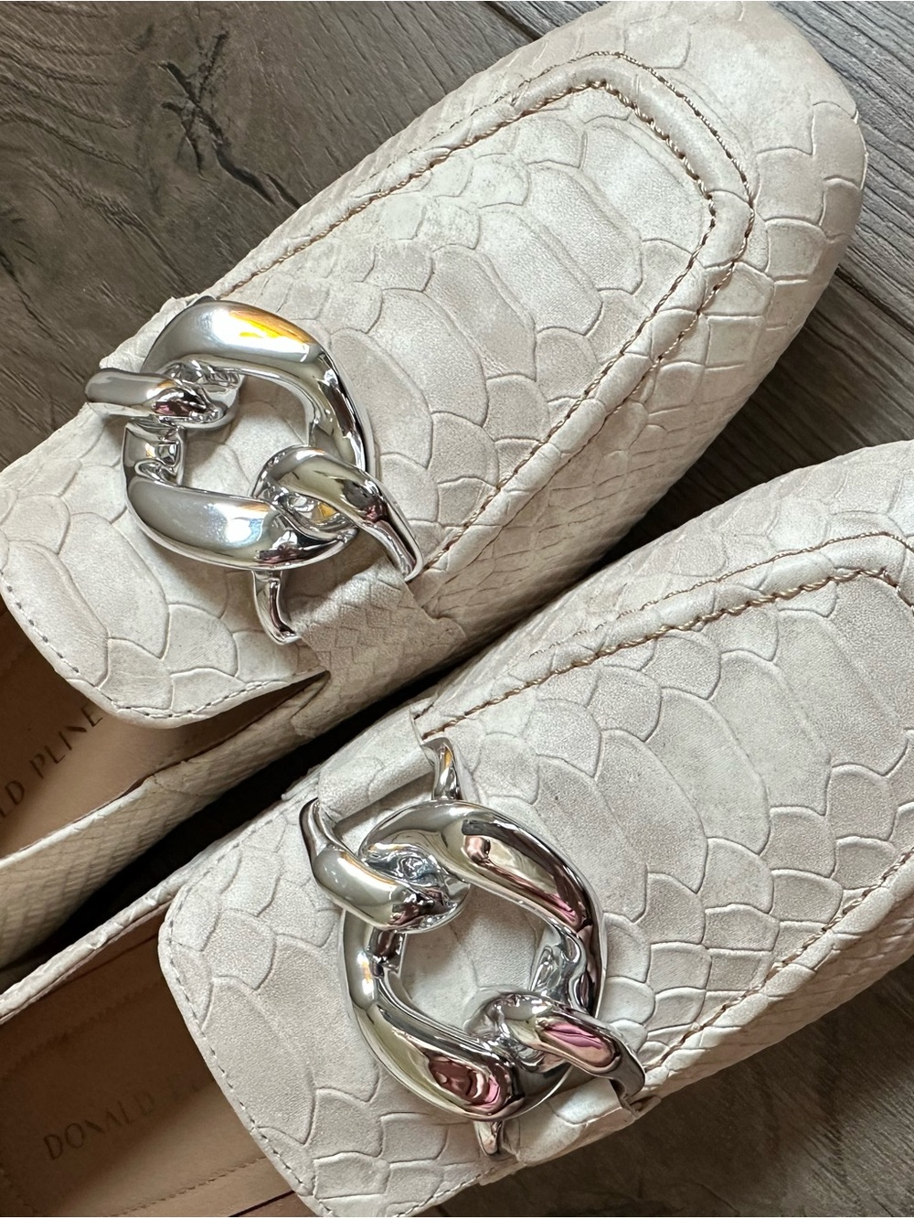 Donald Pliner Bristol Ivory/Cream Textured Leather Loafer, Silver Hardware - Picture 8 of 14